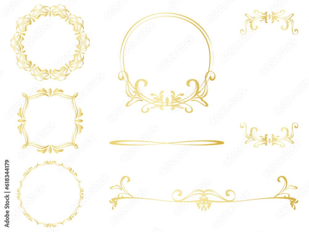 装飾の美しいゴールドのフレームイラストの素材セット