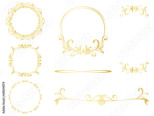 装飾の美しいゴールドのフレームイラストの素材セット