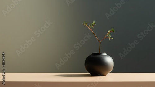 decorative vase with indoor plant inside room simple minimalist illustration copy space generative ai