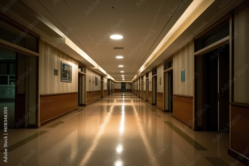 Fototapeta premium empty hospital hallway night view photography