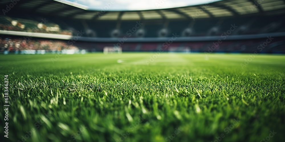 Lawn in the soccer stadium. created with generative AI technology. Lawn in the soccer stadium. created with generative AI technology.