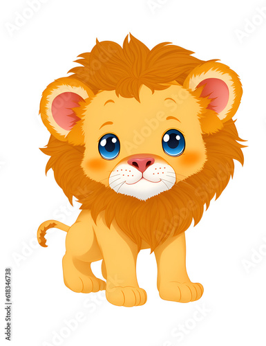 Cartoon happy lion isolated on white background. Cute cartoon lion illustration set. Sitting  Funny vector clip art illustration for kids.