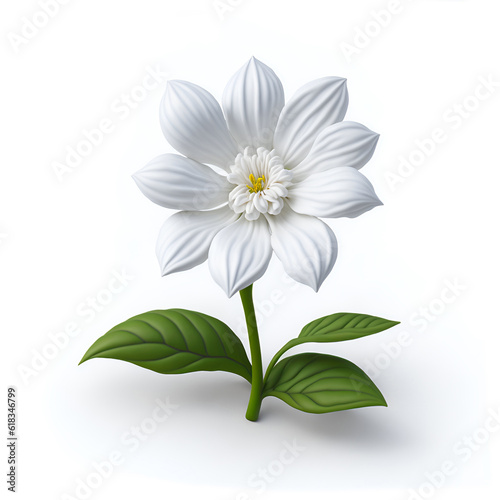 Sampaguita jasmine white flower and green leaves on white background, illustration. White flowers with green leaves, Sampaguita jasmine the national flowers of Republic of the Philippines.