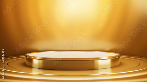 Abstract luxury background, Minimalistic gold architectural background and podium, modern design for poster, cover, branding, product showcase, AI generated.