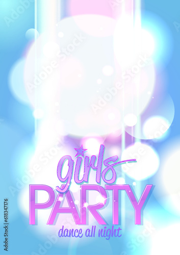 Girls party invitation card template with place for text