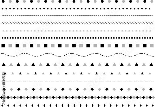 シンプルな飾り罫線・ラインのイラストセット（点線、破線、波線）
