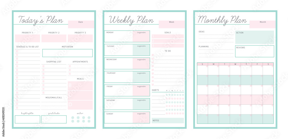 3 set of Pastel Daily weekly monthly planner. 3 set of Pastel Daily weekly monthly planner.