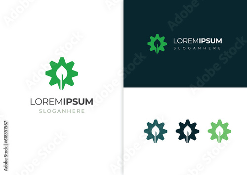 vector leaf gear nature colorful logo
