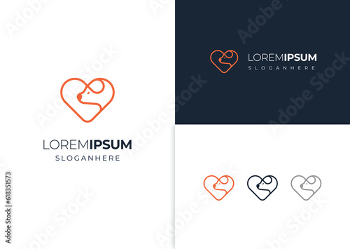 Vector pet love logo design with creative line style