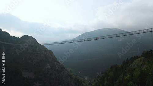 The longest Tibetan bridge in Europe, 600 meters long and 200 meters high in the Parish of Canillo in Andorra.
