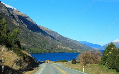 Breathtaking winter landscape during roadtrip from Queentown to Te Anau, New Zealand. photo