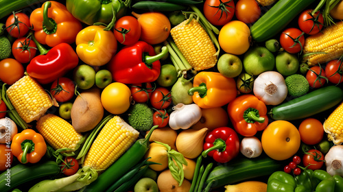 Mixes vegetables top view lay flat full background created with Generative AI 