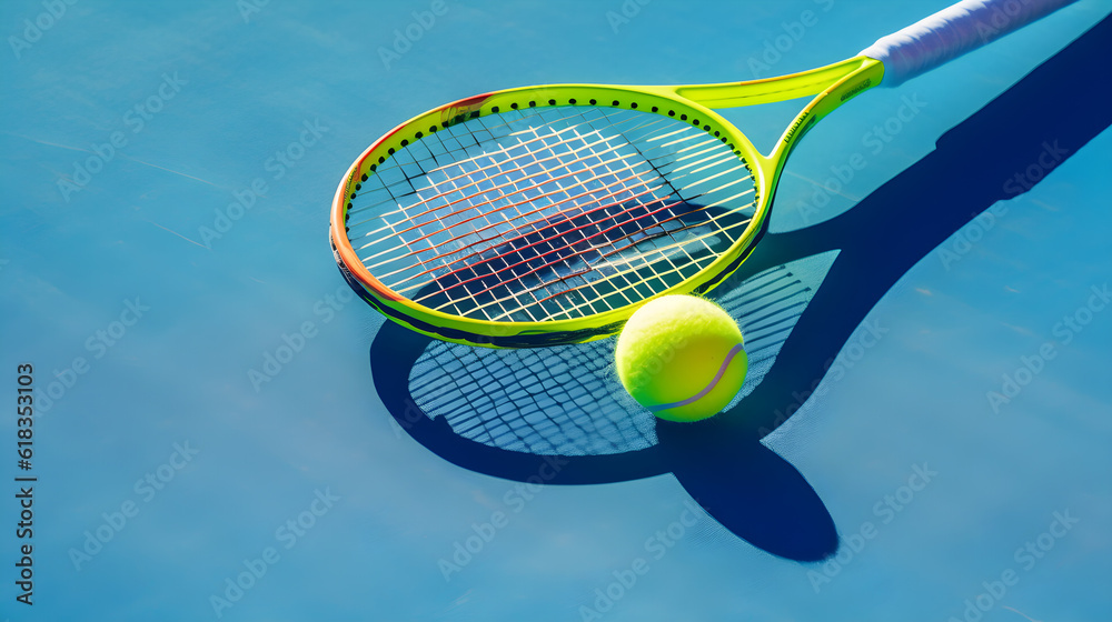 tennis racket and balls on blue background created with Generative AI 