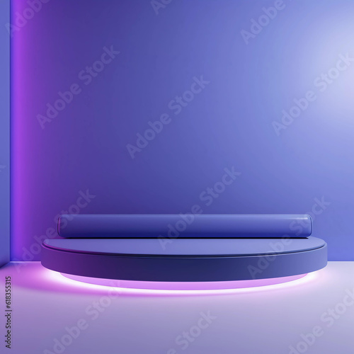 Abstract futuristic background, Minimalistic purple architectural background and podium, modern design for poster, cover, branding, product showcase, AI generated.