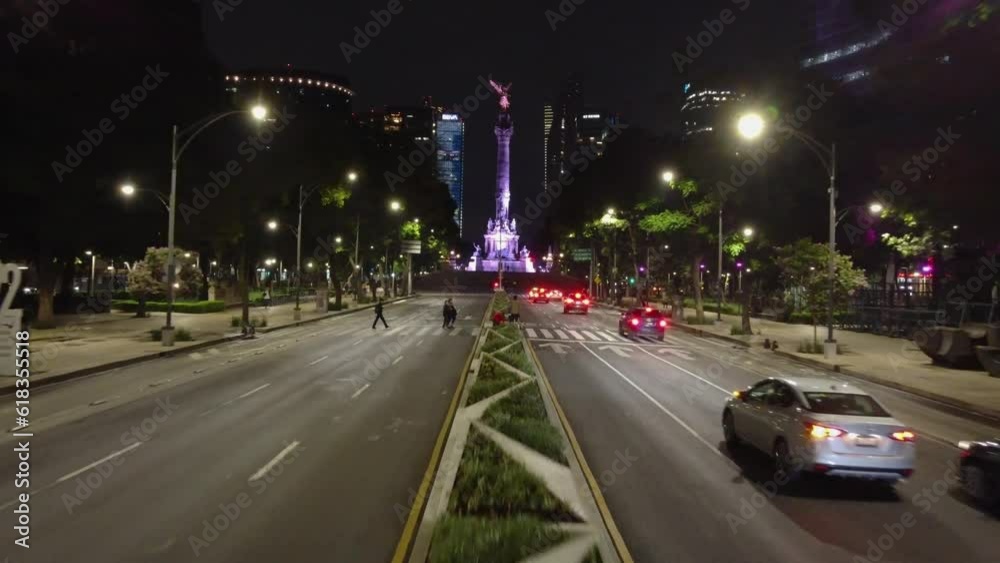 The Angel of Independence in Mexico City, Mexico. Top view drone