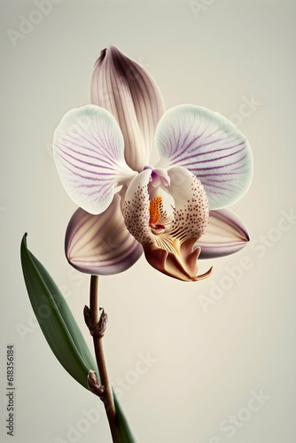 orchid on cream background highly detailed national geagraphic realistic photo professional color grading clean sharp focus film photography  photo
