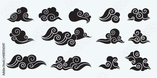 Traditional clouds ornament set in Chinese style vector illustration. Isolated on white background.