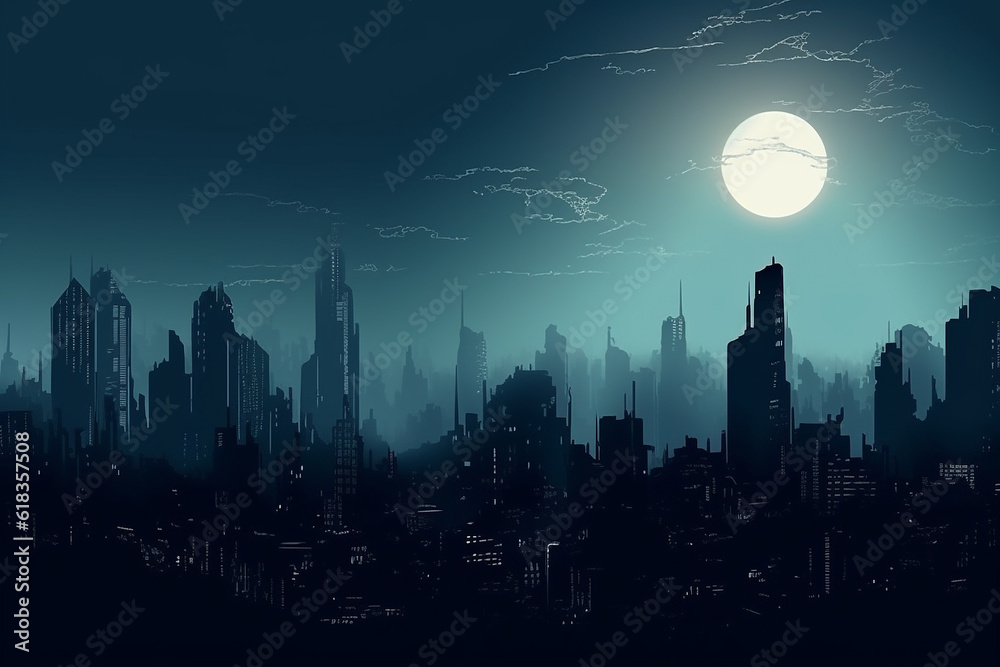 Cityscape at night. illustration of the city skyscraper. generative AI.