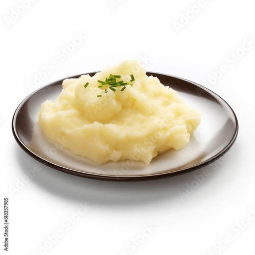 mashed potatoes on a dish, white blackground