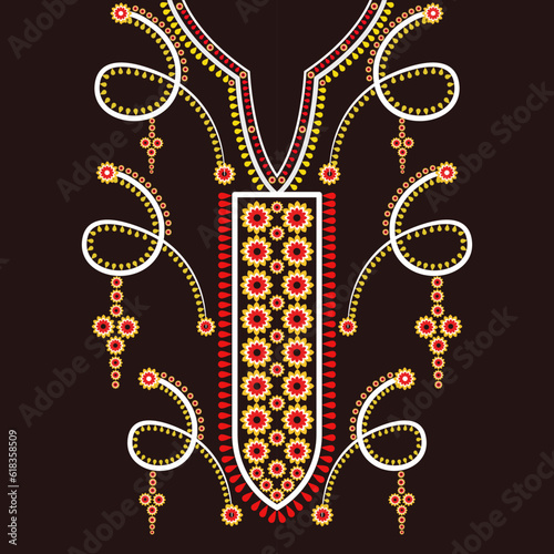 Traditional geometric ethnic embroidered neckline