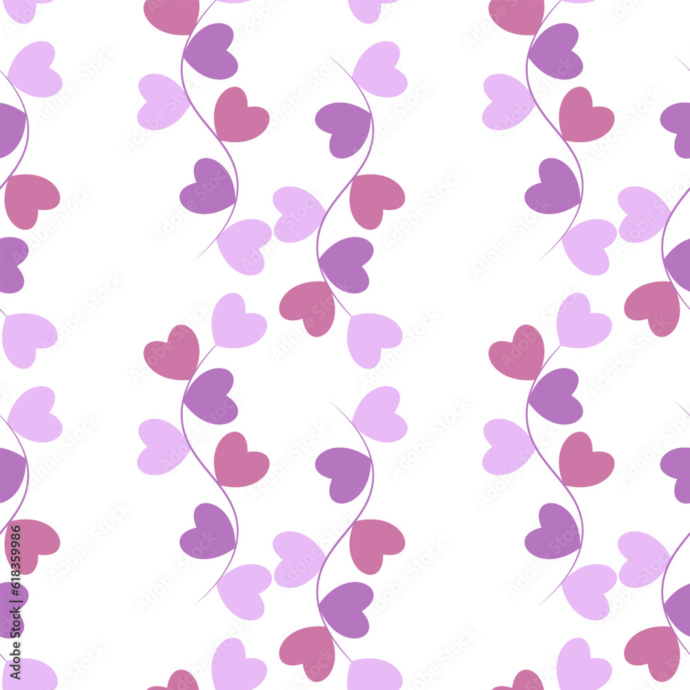 Delicate flowers with hearts isolated on a white background. Pink and lilac seamless pattern. Romantic background for paper, cover, fabric, interior decor. Delicate flowers with hearts isolated on a white background. Pink and lilac seamless pattern. Romantic background for paper, cover, fabric, interior decor.