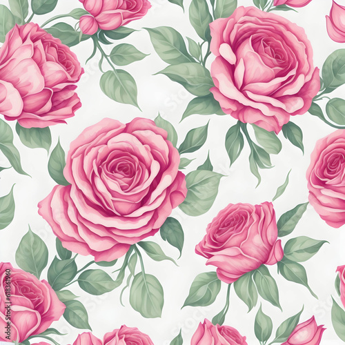 floral seamless pattern with watercolor pink roses