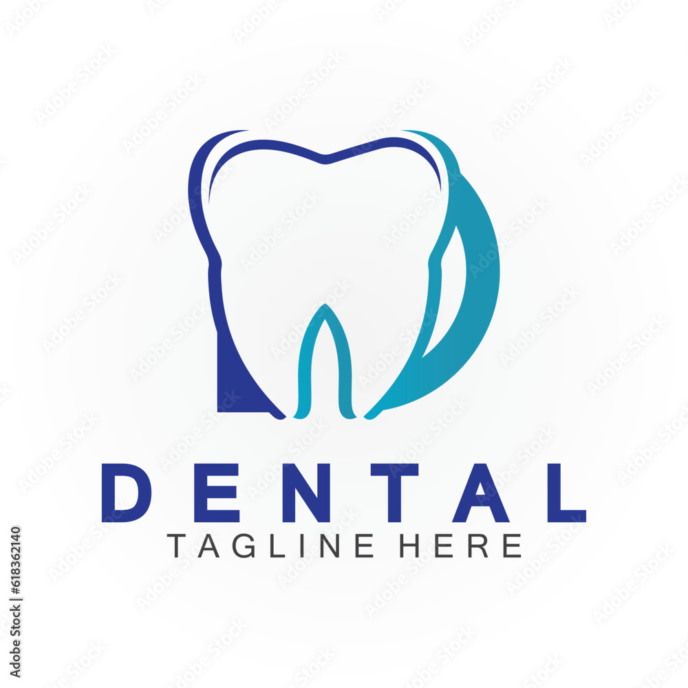 Initial D letter with Dental icon shaped inside vector logo design illustration suitable for dental health, clinic dentist, dental care. Initial D letter with Dental icon shaped inside vector logo design illustration suitable for dental health, clinic dentist, dental care.