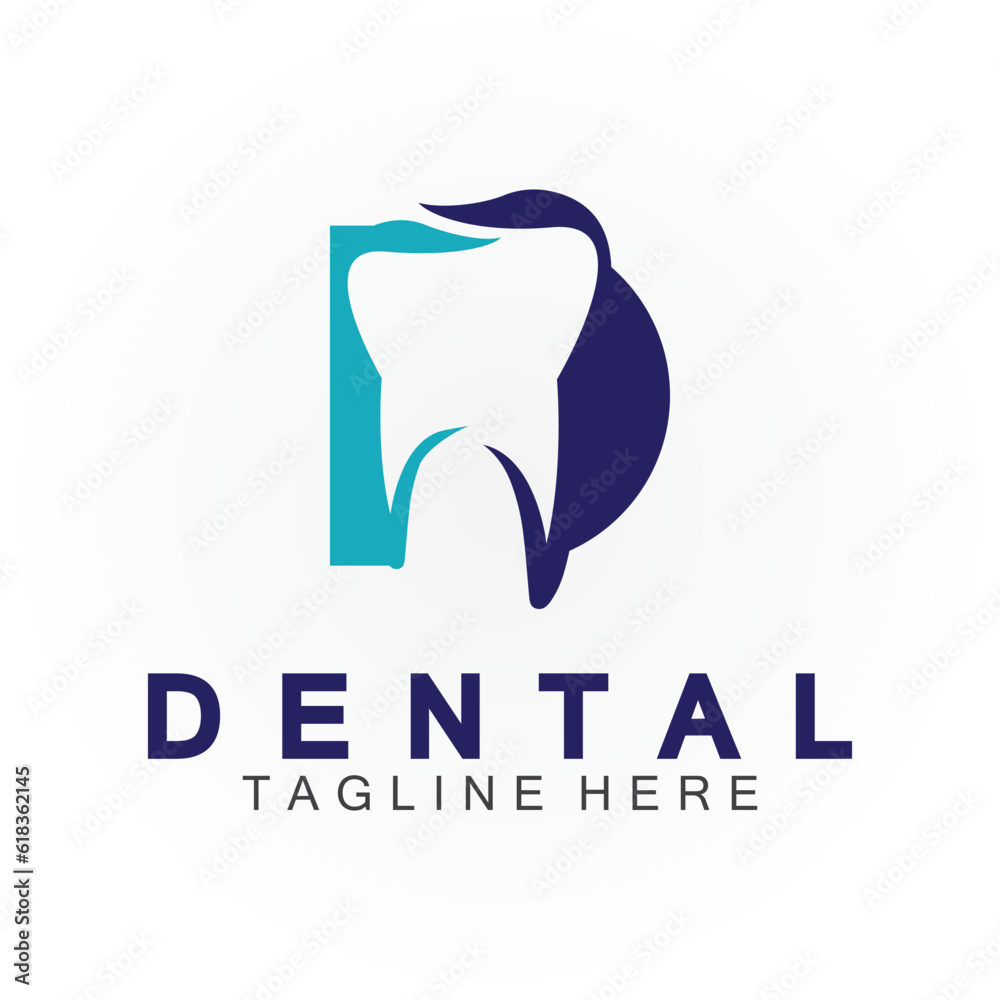 Initial D letter with Dental icon shaped inside vector logo design illustration suitable for dental health, clinic dentist, dental care. Initial D letter with Dental icon shaped inside vector logo design illustration suitable for dental health, clinic dentist, dental care.