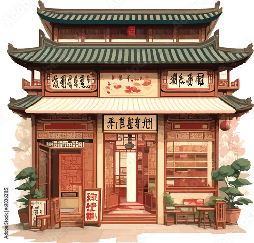 Aesthetic traditional Chinese Store Vector
