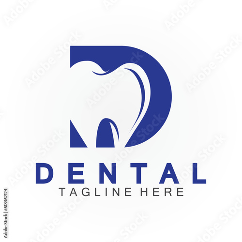 Initial D letter with Dental icon shaped inside vector logo design illustration suitable for dental health, clinic dentist, dental care.