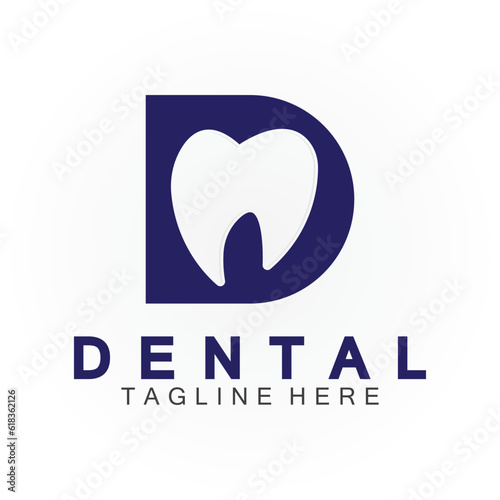 Initial D letter with Dental icon shaped inside vector logo design illustration suitable for dental health, clinic dentist, dental care.