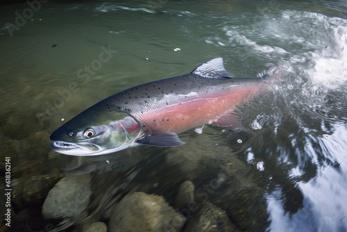 Salmon Swimming Up a River