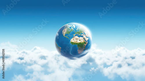 top view of planet picture on turquoise background  earth day concept  copy space