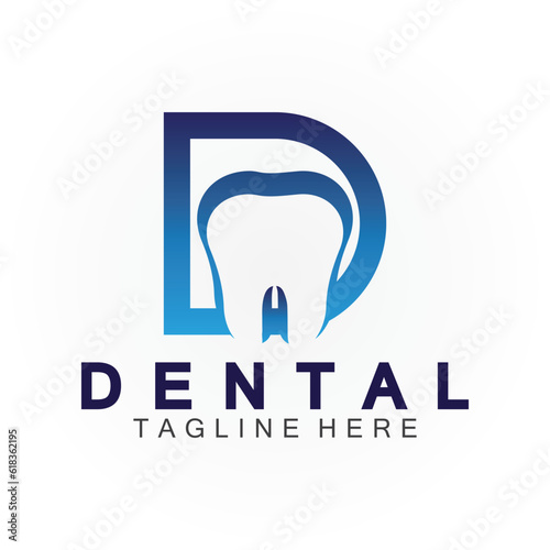 Initial D letter with Dental icon shaped inside vector logo design illustration suitable for dental health, clinic dentist, dental care.