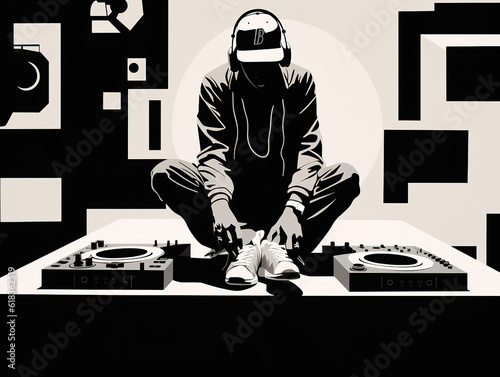 disc jockey working the turntables photo