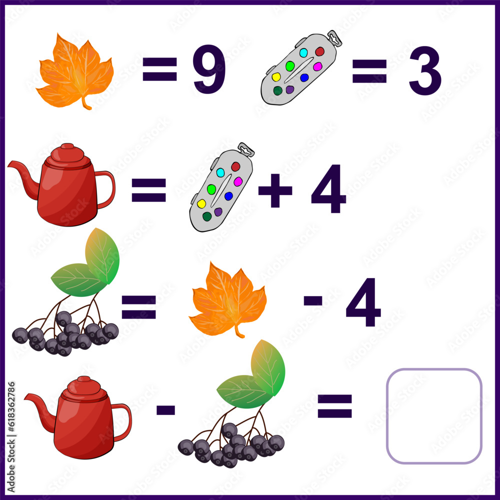 Obraz premium Primary and further education. Math kids activity sheet