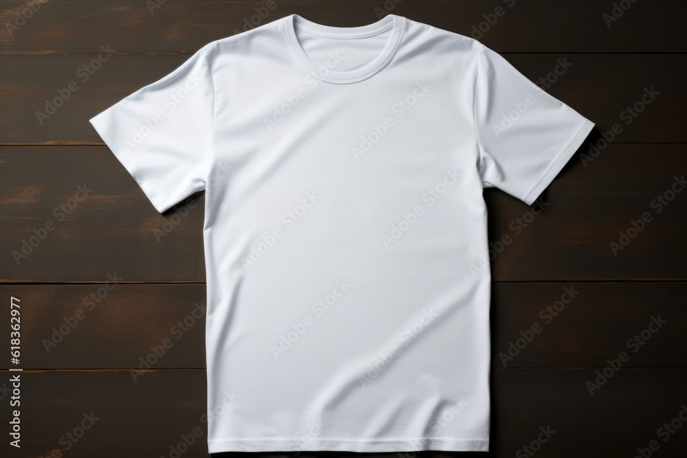 White t-shirts on a neutral gray backdrop. Space for custom messaging or branding. Mock up. White t-shirts on a neutral gray backdrop. Space for custom messaging or branding. Mock up.