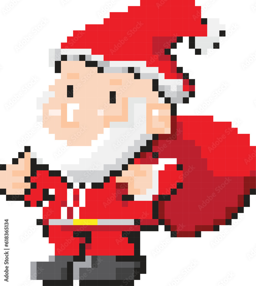 Fototapeta premium Christmas pixel art elements, 8 bit style graphic paint isolated with transparent background(PNG)