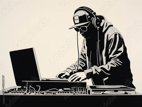 disc jockey working the turntables