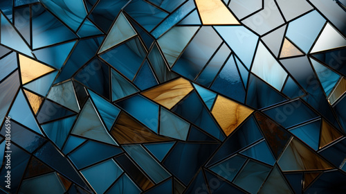 Blue and gold geometric pattern of glass tiles