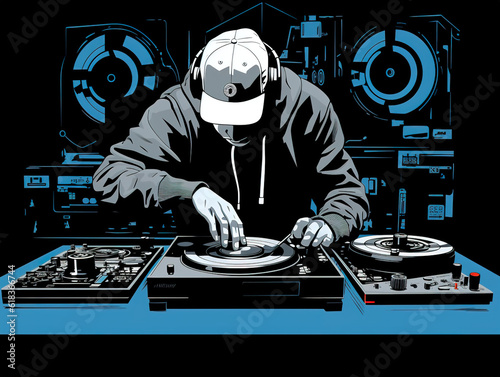 disc jockey working the turntables photo