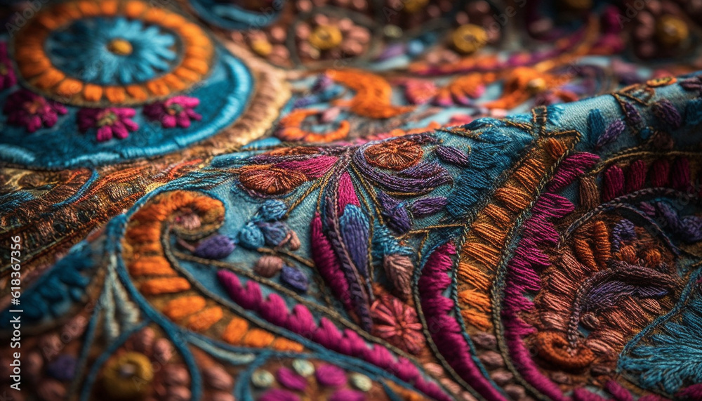 Vibrant colors of an antique woven rug generated by AI