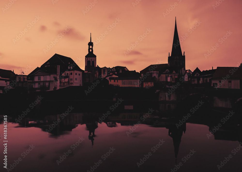 Obraz premium abstract european old town at sunset created with generative ai technology