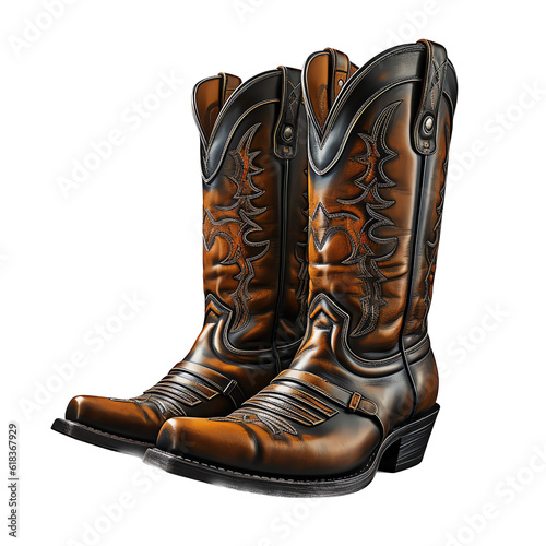 Western Brown Leather Cowboy Boots, Isolated Illustration, Generative AI