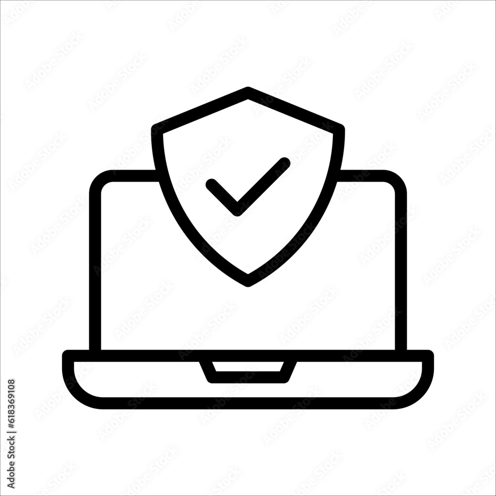 Laptop computer with security shield symbol. Data protection, internet security concept. vector illustration on white background Laptop computer with security shield symbol. Data protection, internet security concept. vector illustration on white background