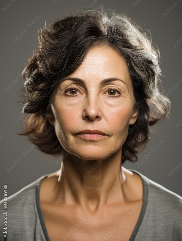 headshot of a mature senior woman looking at the camera on gray background headshot of a mature senior woman looking at the camera on gray background