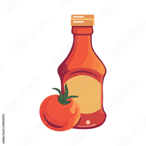 Fresh organic tomato juice in glass bottle