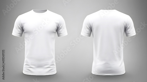 White t-shirt front and back on grey background created with Generative AI 