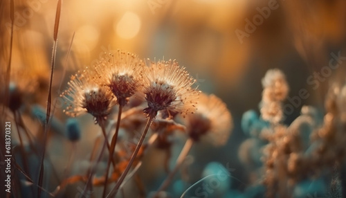 Soft focus dandelion seed in autumn water generated by AI