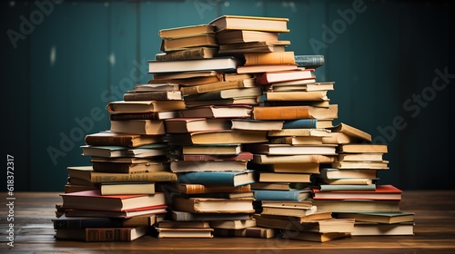 Pile of books. Generative AI.